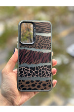 Load image into Gallery viewer, Samsung Galaxy S20 Fe Uyumlu Kılıf Leopar Desenli Kahverengi Çizgili Metalik Tuşlu Kamera Çıkıntılı