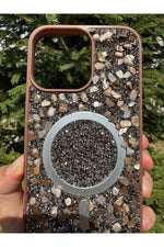 Load image into Gallery viewer, iPhone 14 Pro Max Uyumlu Taşlı Magsafe Kılıf Parlak Taşlı Simli Koruyucu Kablosuz Şarj Silikon Kapak