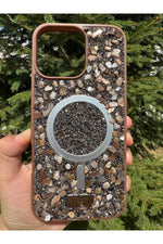 Load image into Gallery viewer, iPhone 16 Pro Max Uyumlu Taşlı Magsafe Kılıf Parlak Taşlı Simli Koruyucu Kablosuz Şarj Silikon Kapak