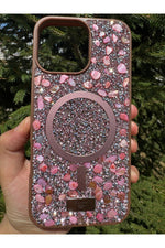 Load image into Gallery viewer, iPhone 15 Pro Max Uyumlu Taşlı Magsafe Kılıf Parlak Taşlı Simli Koruyucu Kablosuz Şarj Silikon Kapak