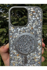 Load image into Gallery viewer, iPhone 14 Pro Max Uyumlu Taşlı Magsafe Kılıf Parlak Taşlı Simli Koruyucu Kablosuz Şarj Silikon Kapak