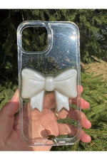 Load image into Gallery viewer, iPhone 13/14 Uyumlu Kılıf Simli Parlak Fiyonk Desenli Silikon Kamera Çevresi Koruyucu Kapak