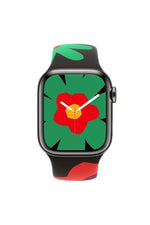 Load image into Gallery viewer, Apple Watch 9 8 7 6 5 4 3 2 1 Se 44mm Uyumlu Kordon Silikon Flower Desenli Black Unity Spor Kordon