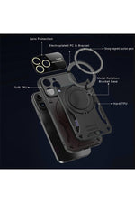 Load image into Gallery viewer, iPhone 15 Pro Uyumlu Kılıf Magsafe Standlı Kamera Lens Korumalı Darbelere Dayanklı Renkli Tank Kapak