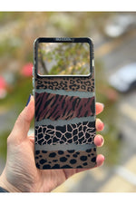 Load image into Gallery viewer, Poco X6 Pro Uyumlu Kılıf Leopar Desenli Kahverengi Çizgili Metalik Tuşlu Kamera Çıkıntılı Kapak