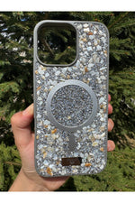 Load image into Gallery viewer, iPhone 16 Pro Max Uyumlu Taşlı Magsafe Kılıf Parlak Taşlı Simli Koruyucu Kablosuz Şarj Silikon Kapak