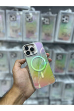 Load image into Gallery viewer, iPhone 15 Pro Max Uyumlu Kılıf Metal Kamera Standlı Hologram Renkli Ayna Görünümlü Premium Kapak