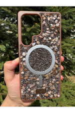 Load image into Gallery viewer, Samsung Galaxy S24 Ultra Uyumlu Taşlı Magsafe Kılıf Parlak Taşlı Smli Koruyucu Kablosuz Şarj Silikon