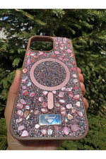 Load image into Gallery viewer, iPhone 14 Pro Max Uyumlu Taşlı Magsafe Kılıf Parlak Taşlı Simli Koruyucu Kablosuz Şarj Silikon Kapak