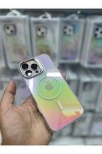 Load image into Gallery viewer, iPhone 13/14 Uyumlu Kılıf Metal Kamera Standlı Hologram Renkli Ayna Görünümlü Premium Kapak