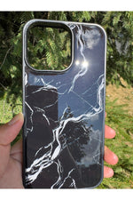 Load image into Gallery viewer, iPhone 15 Pro Max Uyumlu Kılıf Parlak Mermer Desenli Kamera Kenar Koruyuculu Arka Kapak
