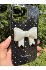 Load image into Gallery viewer, iPhone 14 Pro Max Uyumlu Kılıf Simli Parlak Fiyonk Desenli Silikon Kamera Çevresi Koruyucu Kapak