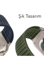 Load image into Gallery viewer, Apple Watch 44mm/45mm/46mm/49mm Uyumlu Kordon Bakla Bölmeli Dizayn Hasır Cırt Dokuma Kumaş Kordon