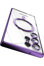 Load image into Gallery viewer, Samsung Galaxy S24 Ultra Uyumlu Kılıf 3D Kamera Lens Korumalı Magsafe Kenarı Renkli Şeffaf Kapak