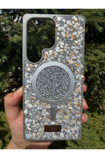 Load image into Gallery viewer, Samsung Galaxy S24 Ultra Uyumlu Taşlı Magsafe Kılıf Parlak Taşlı Smli Koruyucu Kablosuz Şarj Silikon