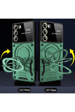 Load image into Gallery viewer, Samsung Galaxy S23 Fe Uyumlu Kılıf Magsafe Standlı Kamera Lens Koruma Dayanıklı Renkli Tank Kapak