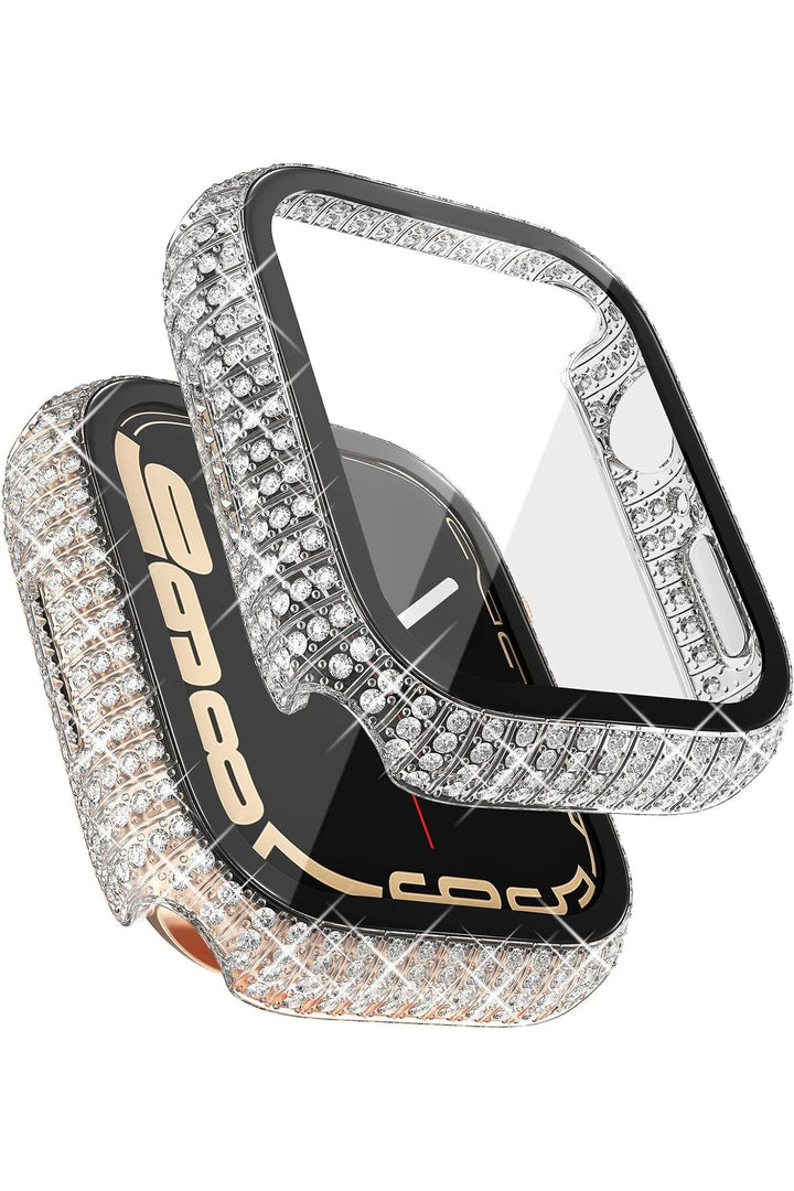 Apple Watch 45mm 7/8/9 Uyumlu Kılıf Ekran ve Kasa Koruyucu Parlak Büyük Taşlı Watch Kasa Koruma