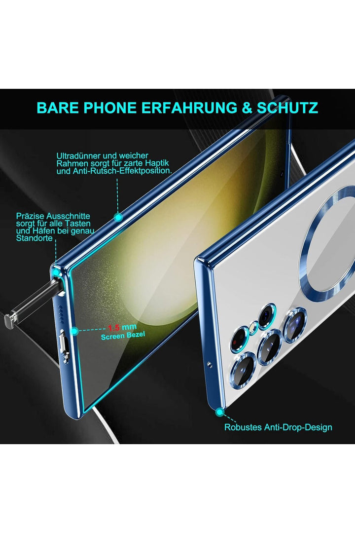 Samsung Galaxy S24 Ultra Uyumlu Kılıf 3D Kamera Lens Korumalı Magsafe Kenarı Renkli Şeffaf Kapak