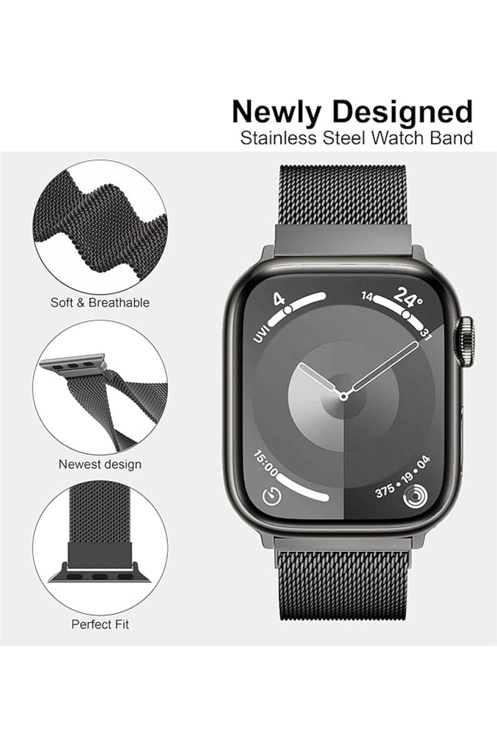 Apple Watch 9 8 7 6 5 4 3 2 Se 42mm/44mm/45mm/49mm Uyumlu Kordon Mıknatıslı Ayarlanabilir Metal