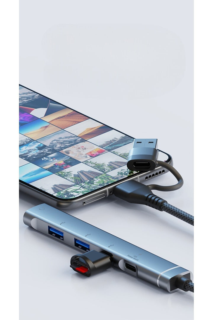 PC/iPad/Macbook/iPhone 15 Plus/16/17 Pro Max Uyumlu Type-C/USB To USB/Type-C/3.5mm Jack Çevirici HUB