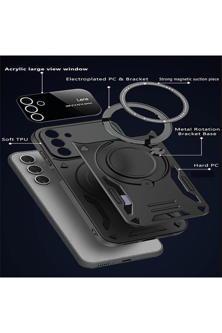 Samsung Galaxy A14 Uyumlu Kılıf Magsafe Standlı Kamera Lens Korumalı Dayanıklı Renkli Tank Kapak