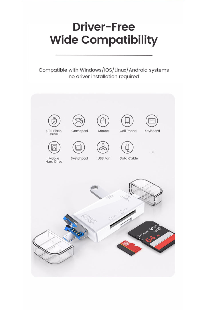iPad/Macbook/iPhone 15/16/Plus/17 Pro Max Uyumlu Type-C To USB/Micro SD Card Reader Okuyucu Çevirici