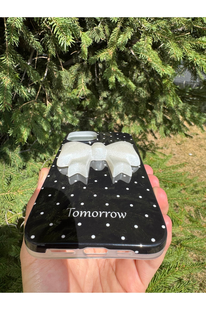 iPhone 11 Uyumlu Kılıf Simli Parlak Fiyonk Desenli Silikon Kamera Çevresi Koruyucu Kapak
