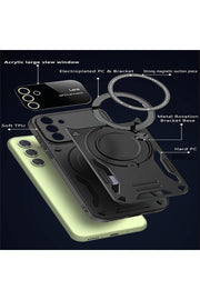 Samsung Galaxy A34 Uyumlu Kılıf Magsafe Standlı Kamera Lens Korumalı Dayanıklı Renkli Tank Kapak