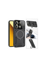 Load image into Gallery viewer, Xiaomi Redmi Note 14 Pro Plus Uyumlu Kılıf Magsafe Dikey Ve Yatay Stand Siyah Tank Kapak
