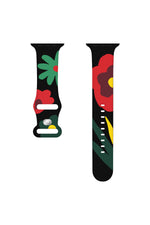 Load image into Gallery viewer, Apple Watch 9 8 7 6 5 4 3 2 1 Se 41mm Uyumlu Kordon Silikon Flower Desenli Black Unity Spor Kordon
