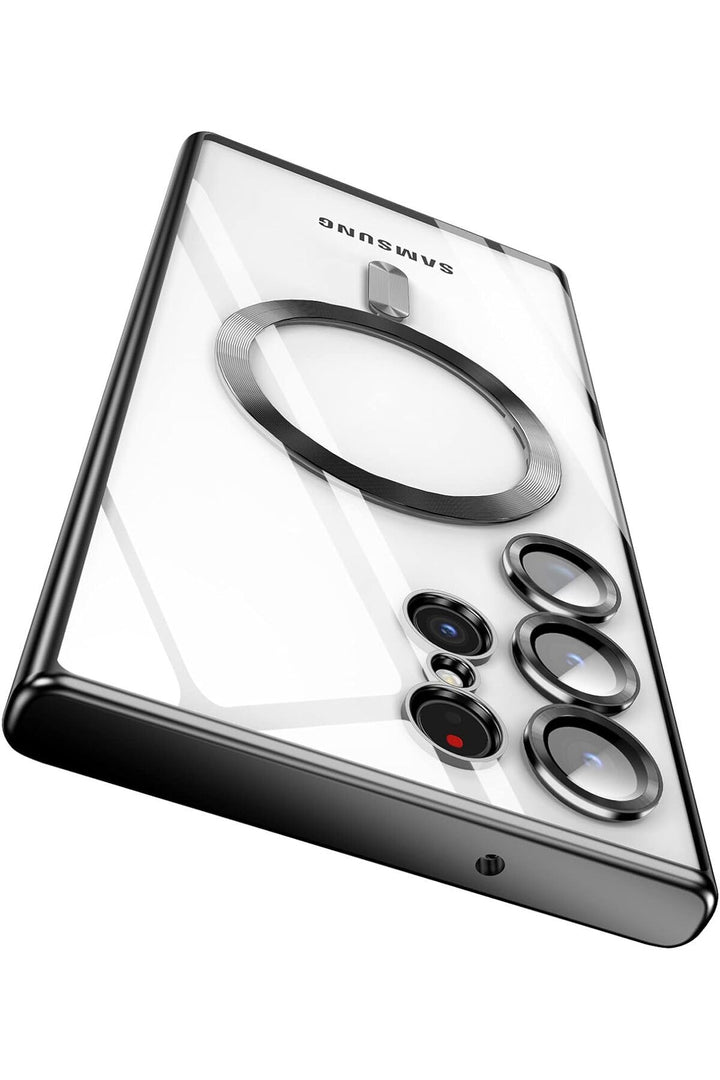 Samsung Galaxy S24 Ultra Uyumlu Kılıf 3D Kamera Lens Korumalı Magsafe Kenarı Renkli Şeffaf Kapak