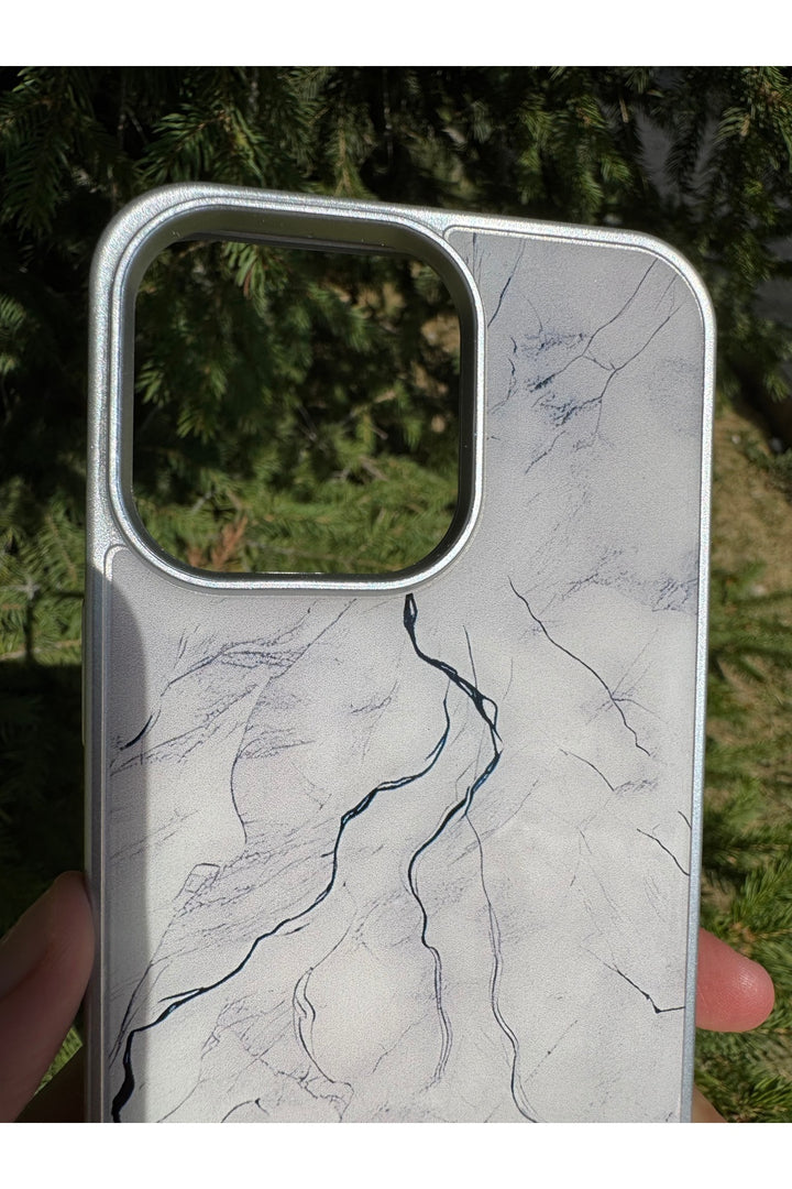 iPhone 15 Pro Max Uyumlu Kılıf Parlak Mermer Desenli Kamera Kenar Koruyuculu Arka Kapak