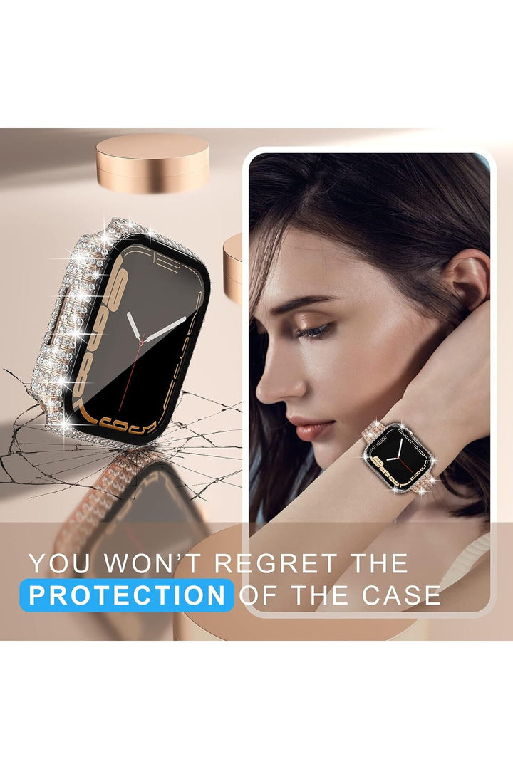 Apple Watch 40mm/Se 40mm Uyumlu Kılıf Ekran ve Kasa Koruyucu Parlak Büyük Taşlı Watch Kasa Koruma
