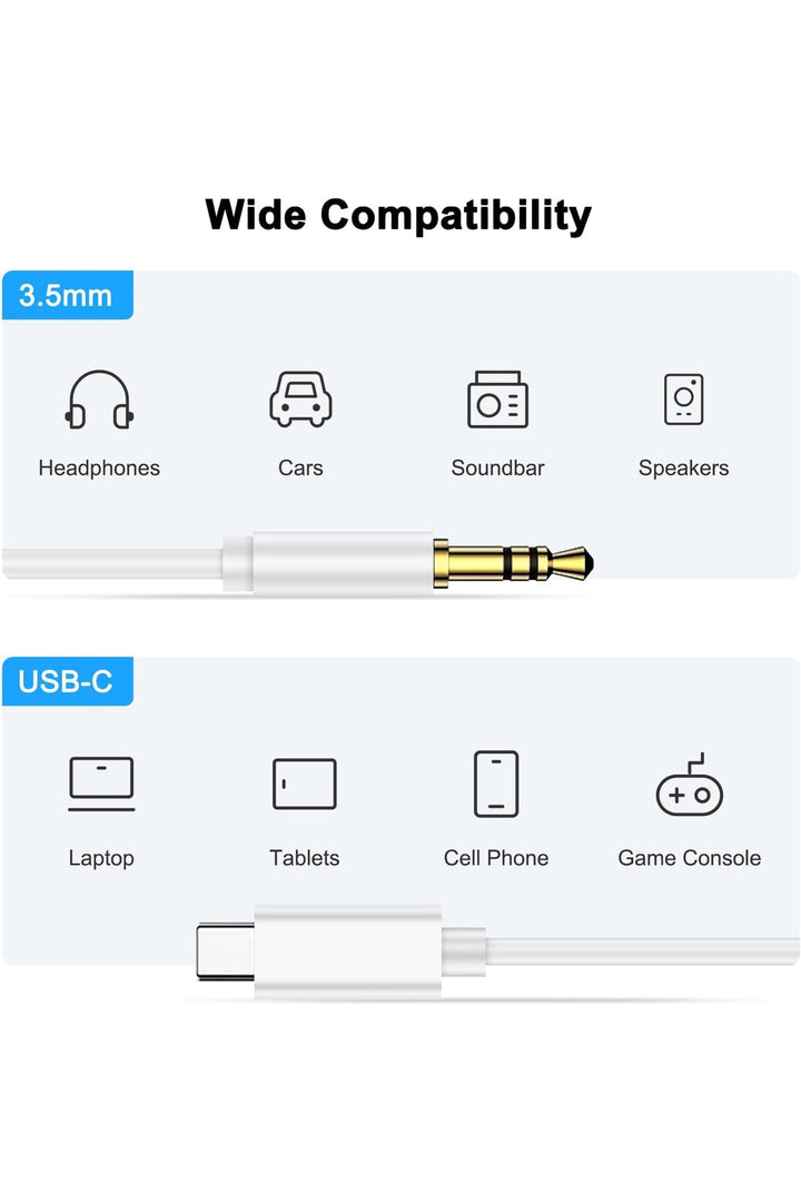 Samsung Xiaomi Uyumlu Aux Kablosu Type-C To Jack Çevirici Dönüştürücü Beyaz Bluetooth Gerektirmez