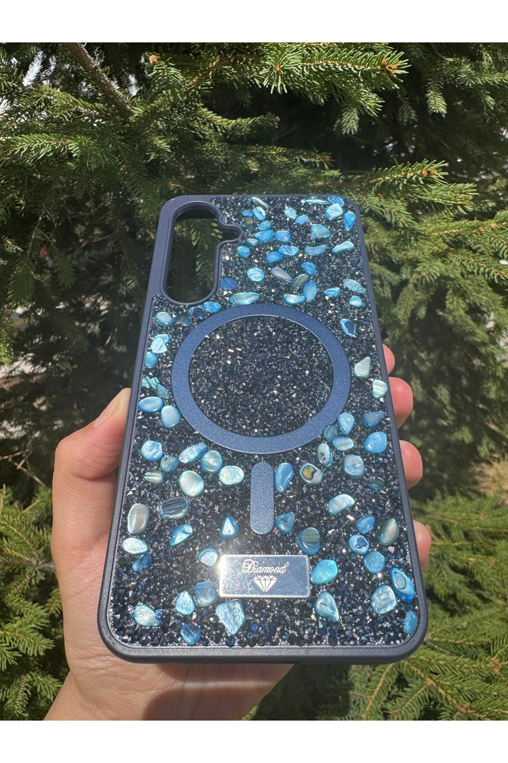 Samsung Galaxy A36 Uyumlu Taşlı Magsafe Kılıf Parlak Taşlı Simli Koruyucu Kablosuz Şarj Silikn Kapak