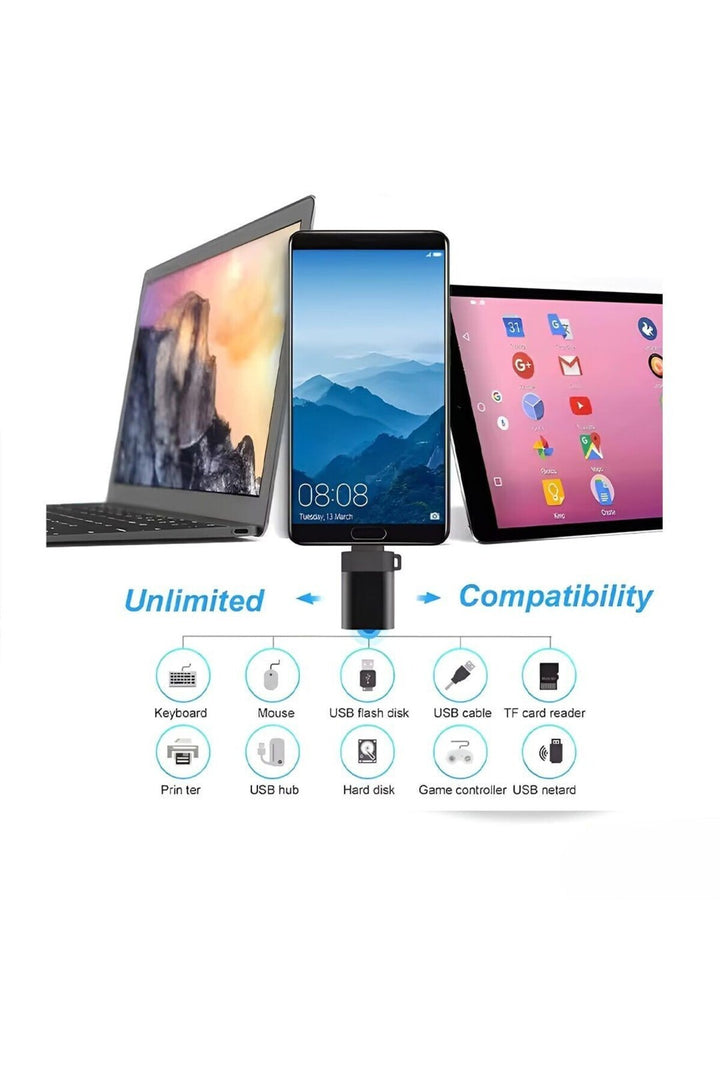 Type-C To USB 3.0 + Type-C OTG & Şarj Dönüştürücü –2 in 1 Çoklu Kullanım Metal Mini Çevirici Adaptör