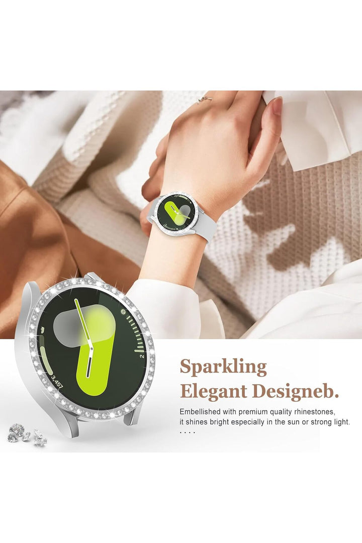 Samsung Galaxy Watch 4/5/6/7 40mm Uyumlu Kılıf Ekran ve Kasa Koruyucu Parlak Taşlı Kasa Koruma Guard