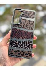 Load image into Gallery viewer, Samsung Galaxy S21 Fe Uyumlu Kılıf Leopar Desenli Kahverengi Çizgili Metalik Tuşlu Kamera Çıkıntılı
