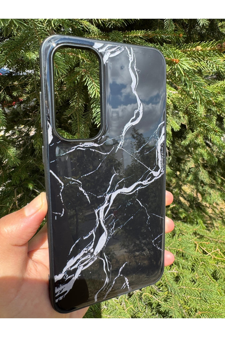Samsung Galaxy S24 Fe Uyumlu Kılıf Parlak Mermer Desenli Kamera Kenar Koruyuculu Arka Kapak