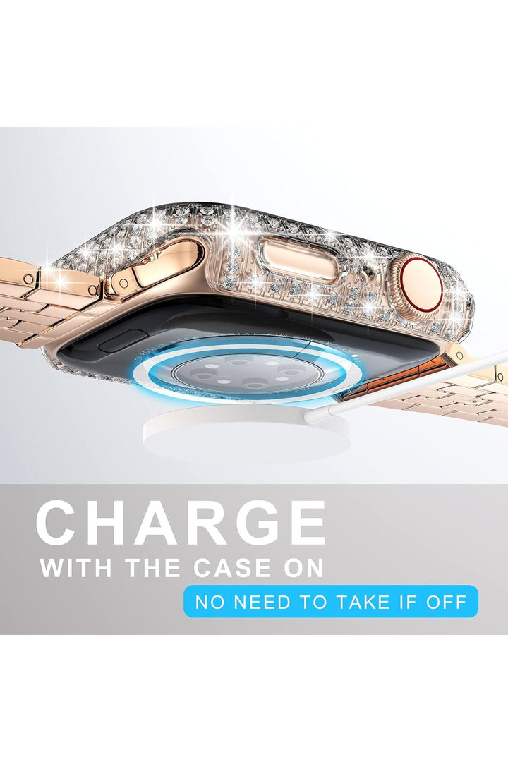 Apple Watch 41mm 7/8/9 Uyumlu Kılıf Ekran ve Kasa Koruyucu Parlak Büyük Taşlı Watch Kasa Koruma