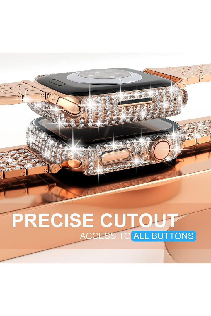 Apple Watch 41mm 7/8/9 Uyumlu Kılıf Ekran ve Kasa Koruyucu Parlak Büyük Taşlı Watch Kasa Koruma