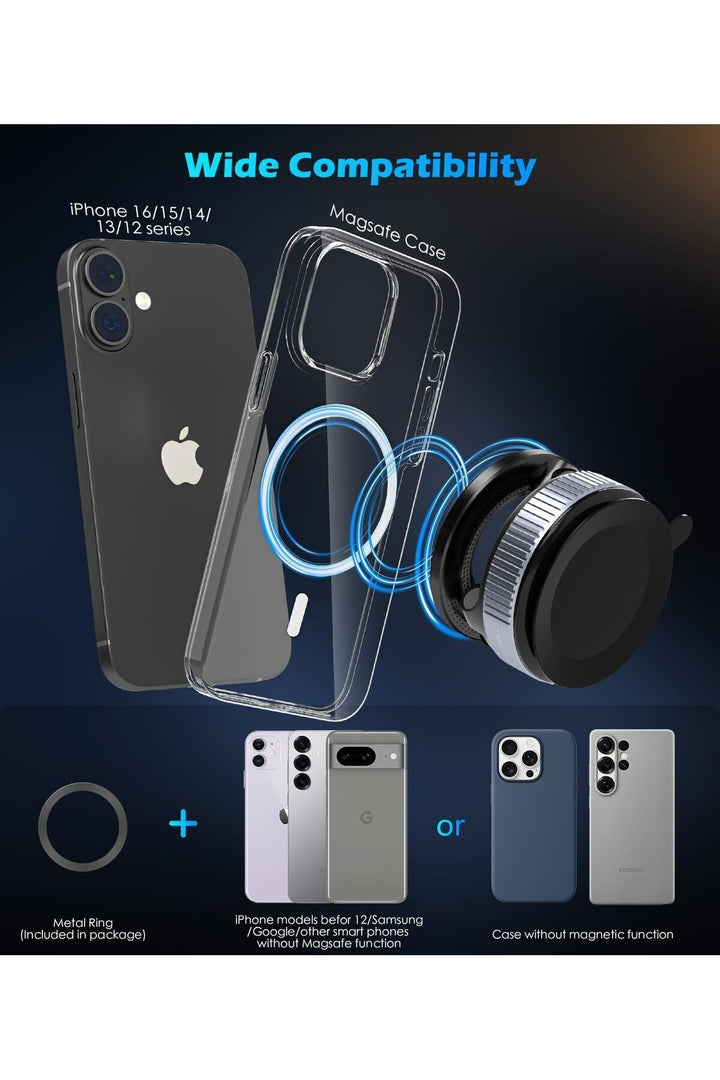 iPhone 12-13-14-15-16 Plus-16-17 Pro Max Uyumlu Magsafe Vantuzlu Mıknatıslı Araç Içi Telefon Tutucu