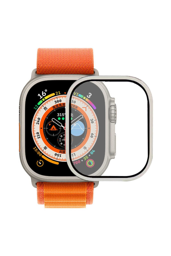 Apple Watch Ultra 49mm Uyumlu Metal Çerçeveli Ultra Ince Pürüzsüz Yüzeyli Ekran Koruyucu