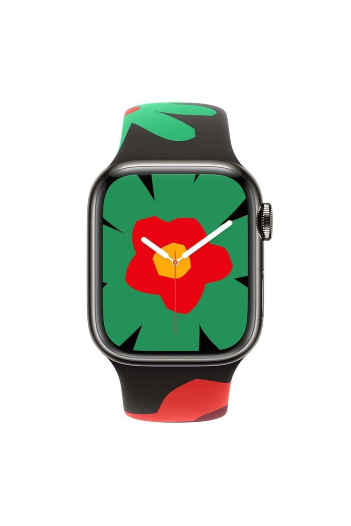 Apple Watch 9 8 7 6 5 4 3 2 1 Se 38mm Uyumlu Kordon Silikon Flower Desenli Black Unity Spor Kordon