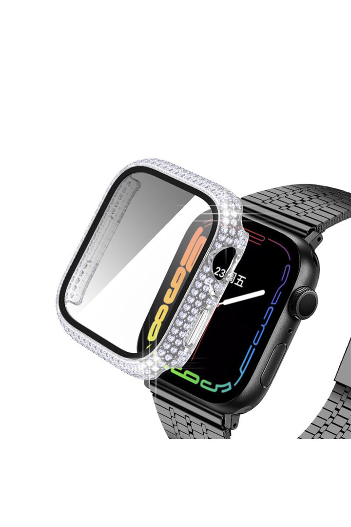 Apple Watch 41mm 7/8/9 Uyumlu Kılıf Ekran ve Kasa Koruyucu Parlak Büyük Taşlı Watch Kasa Koruma