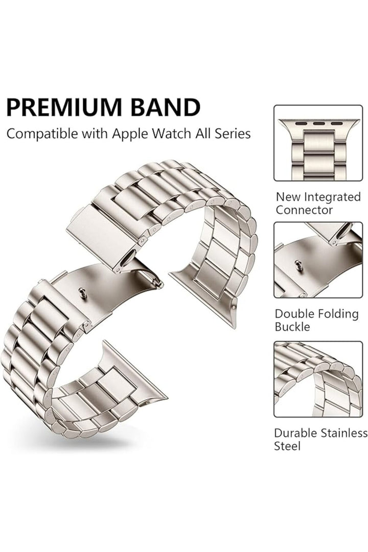 Apple Watch 9 8 7 6 5 4 3 2 Se 42mm/44mm/45mm/49mm Uyumlu Kordon Ayarlanablir Parlak Metal Paslanmaz