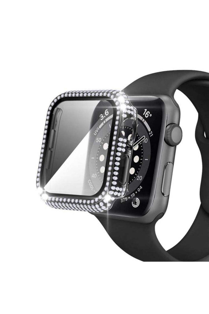 Apple Watch 45mm 7/8/9 Uyumlu Kılıf Ekran ve Kasa Koruyucu Parlak Büyük Taşlı Watch Kasa Koruma