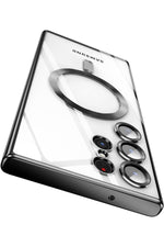 Load image into Gallery viewer, Samsung Galaxy S23 Ultra Uyumlu Kılıf 3D Kamera Lens Korumalı Magsafe Kenarı Renkli Şeffaf Kapak
