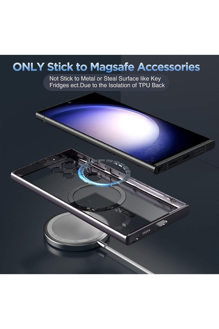 Samsung Galaxy S22 Uyumlu Kılıf 3D Kamera Lens Korumalı Magsafe Kenarı Renkli Şeffaf Kapak