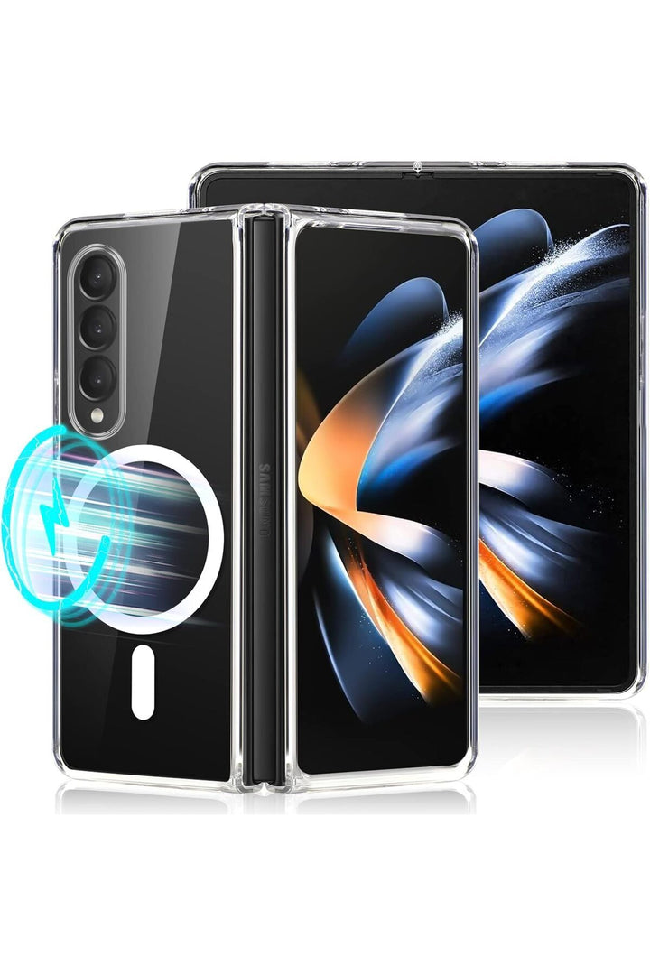 Samsung Galaxy Z Fold 5 Uyumlu Kılıf Kamera Çıkıntılı Şeffaf Magsafe Kablosuz Şarj Destekli Kapak